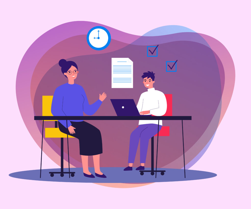 female teacher checking task of student